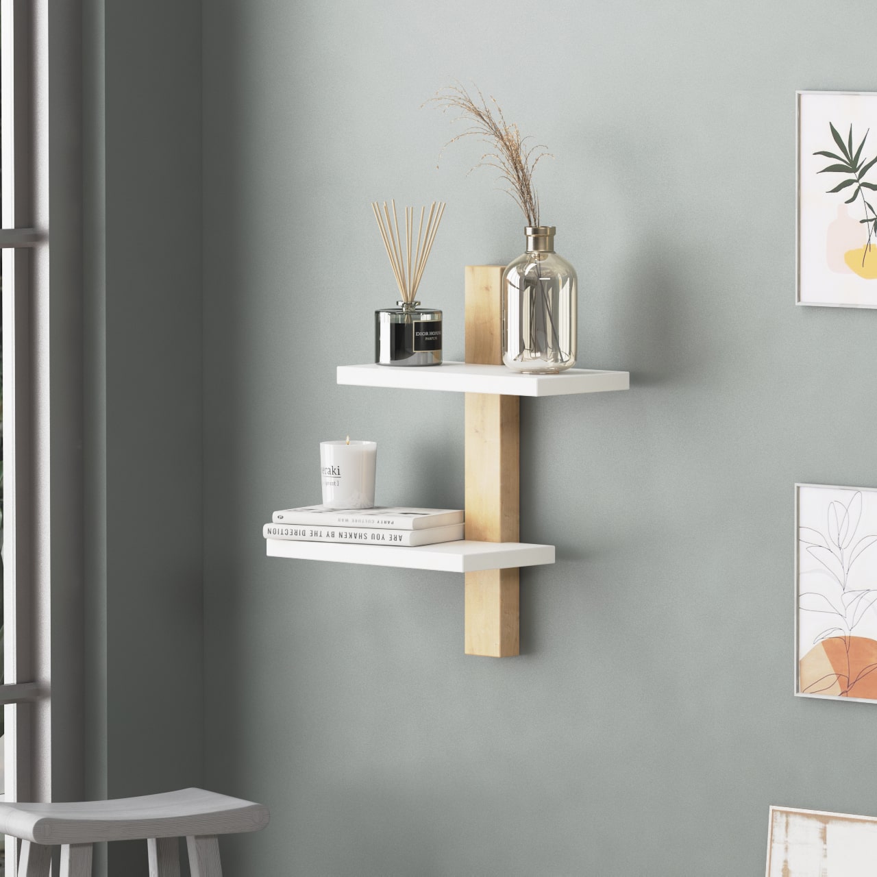 White Floating Wooden Wall Shelf - Modular Wood - 3